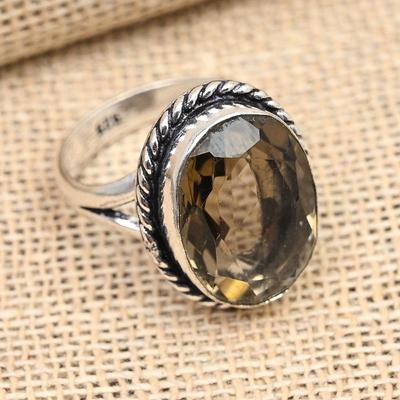 Rauchtopas-Edelstein, handgefertigter Ringschmuck aus 925er Sterlingsilber für Thanksgiving