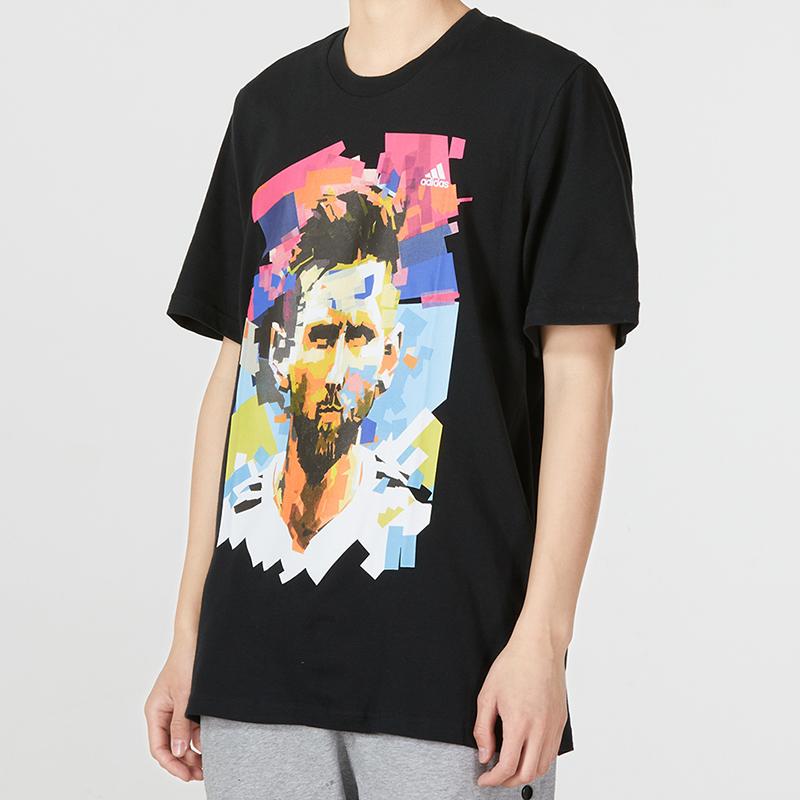 Adidas Messi Graphic Number Print Soccer Sports Short Sleeve T-Shirt Men Tops Black HA0931