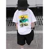 European Sizes Boys' Casual White Short Sleeved Printed Round Neck T-shirt for Summer