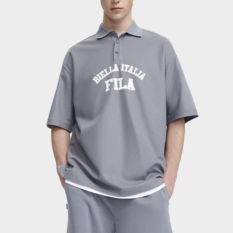 Fila American Series Letter Print Casual Loose Short Sleeve Polo Shirt Unisex Polo Shirts Brick-Gray F11U329105F-DY