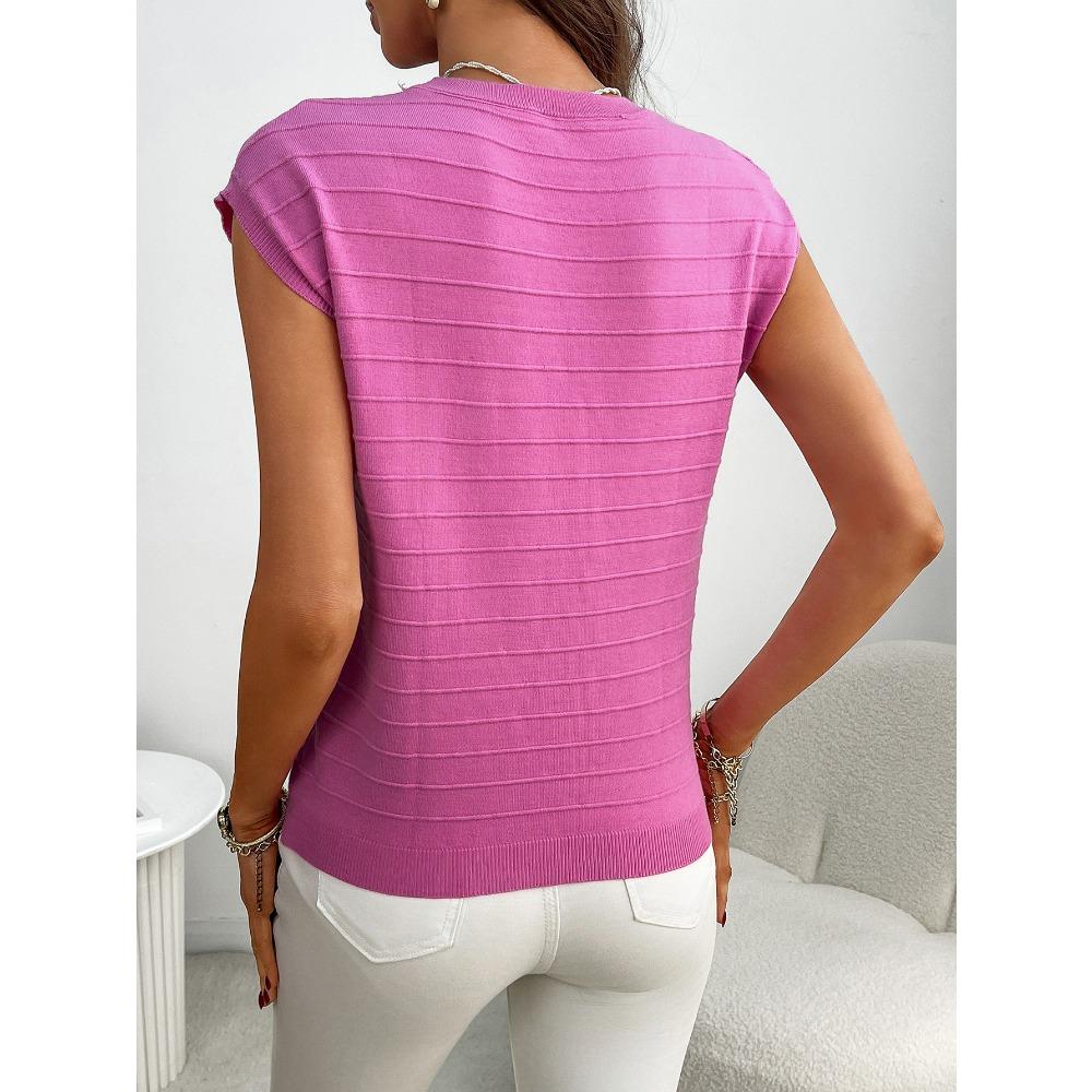 Sommer neuer Damen Pullover kurzärmelig Rundhals gestreift Stricktasche Pullover Top