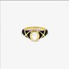 Unique Personality Black Drop Glaze High-Grade Metal Copper Plated 18K Real Gold Inlaid White Shell Ring Fashion Temperament Ring