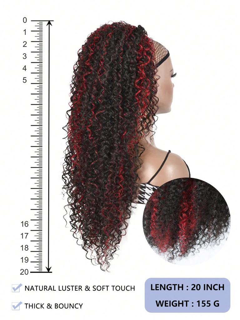 Peruci sintetice Coada de cal cu șnur de 20 de inci Extensie de coadă de cal, ondulată, rezistentă la căldură, stil afro, bucăți de păr creț pentru femei