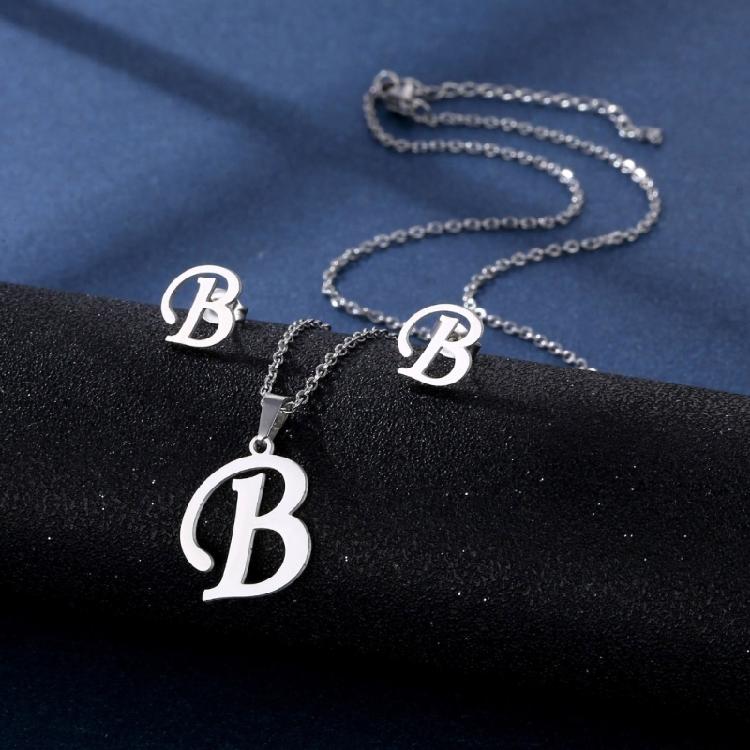 Fashion Stainless Steel Necklace with Letter Pendant Unique Ear Studs Unisex Pendant Necklace Suitable for Adding Charm