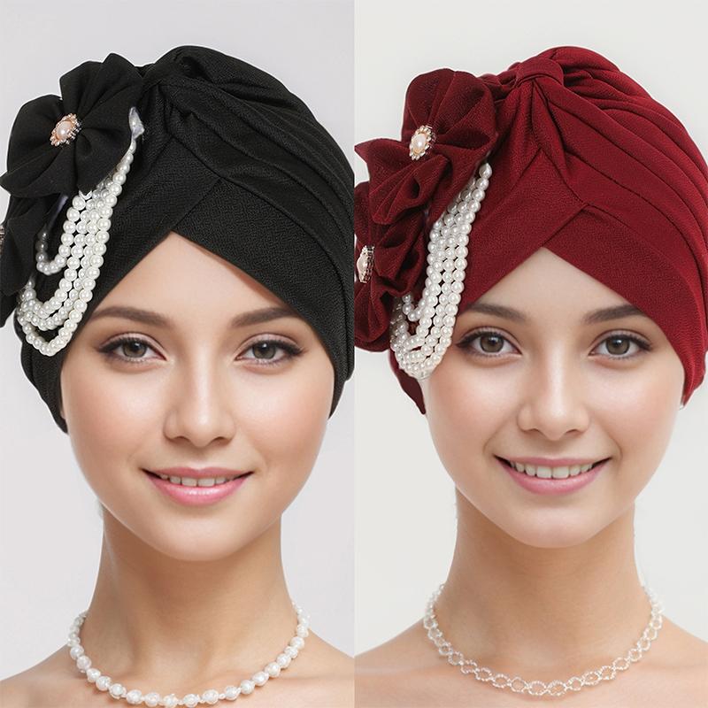 Pearl Turban Head Wrap & Hijab Undercap – One Size, 95% Polyester/5% Cotton, Multi-Color