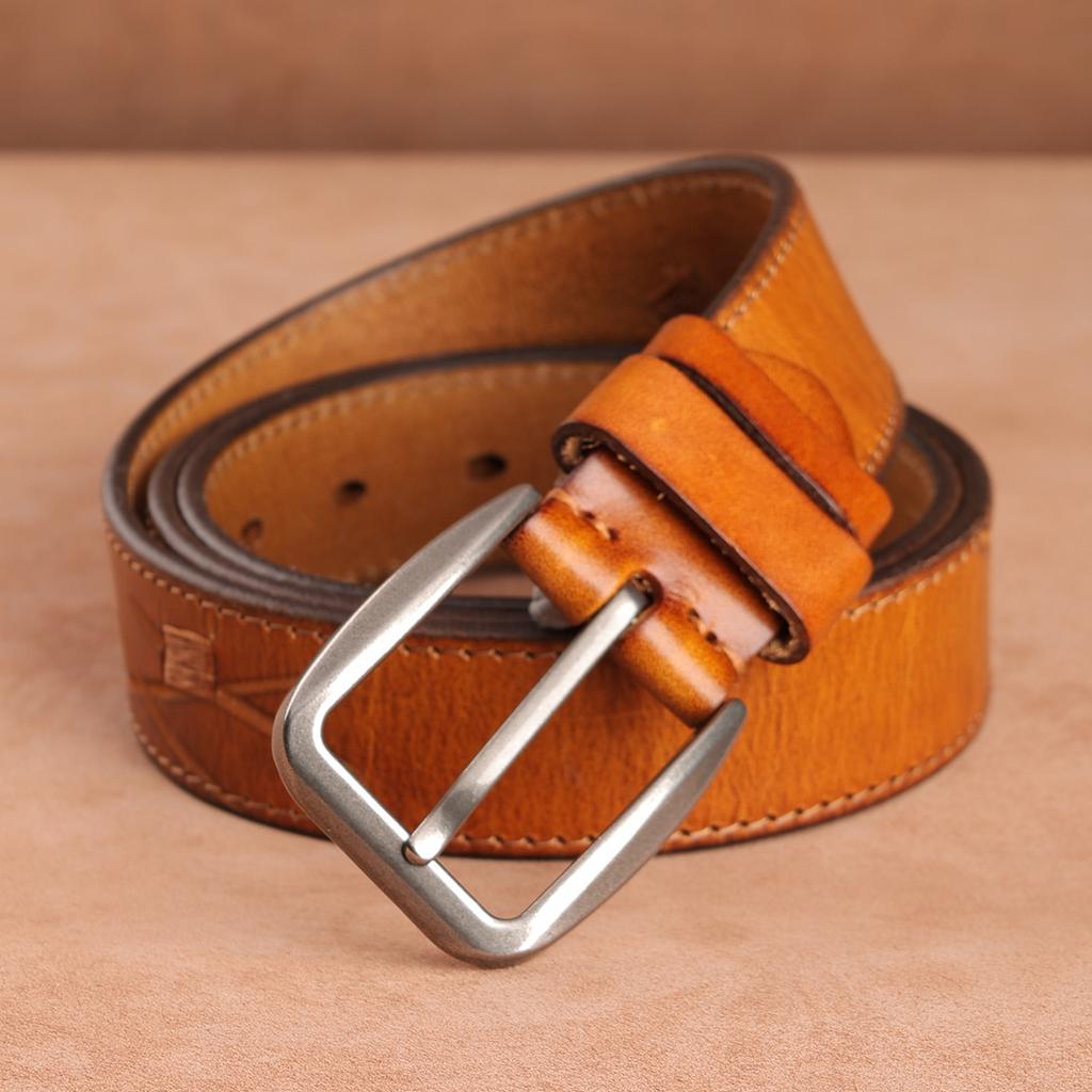Retro Belt Men'S First Layer Cowhide Whole Leather Versatile Tree Paste Leather Pin Buckle Belt Middle-Aged And Young People Belt