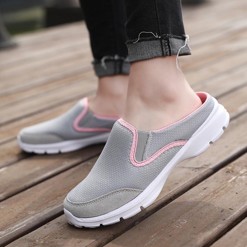 New casual shoes women's shoes half-support single shoes women's flat bottom one-pedal mesh breathable sandals without heel