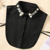 Women Fake Shirt Collar Rhinestones Faux Pearl Detachable Adjustable Embellished Tops Half Formal Event Accessory