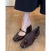 Blue Cabinet Edition~ Soft Leather French Retro Flat Bottom Bow Light Mouth Single Shoes Women's New Silver Mary Jane Evening Shoes