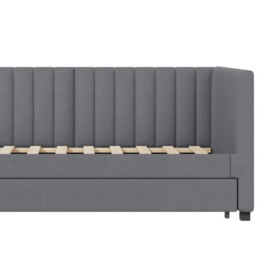 Guest Bed Upholstered 90x200cm, Pull-Out Sofa Bed, Multifunctional with Slatted Pillow Frame, Youth Beds Children Beds, Velvet Fabric Gray Double