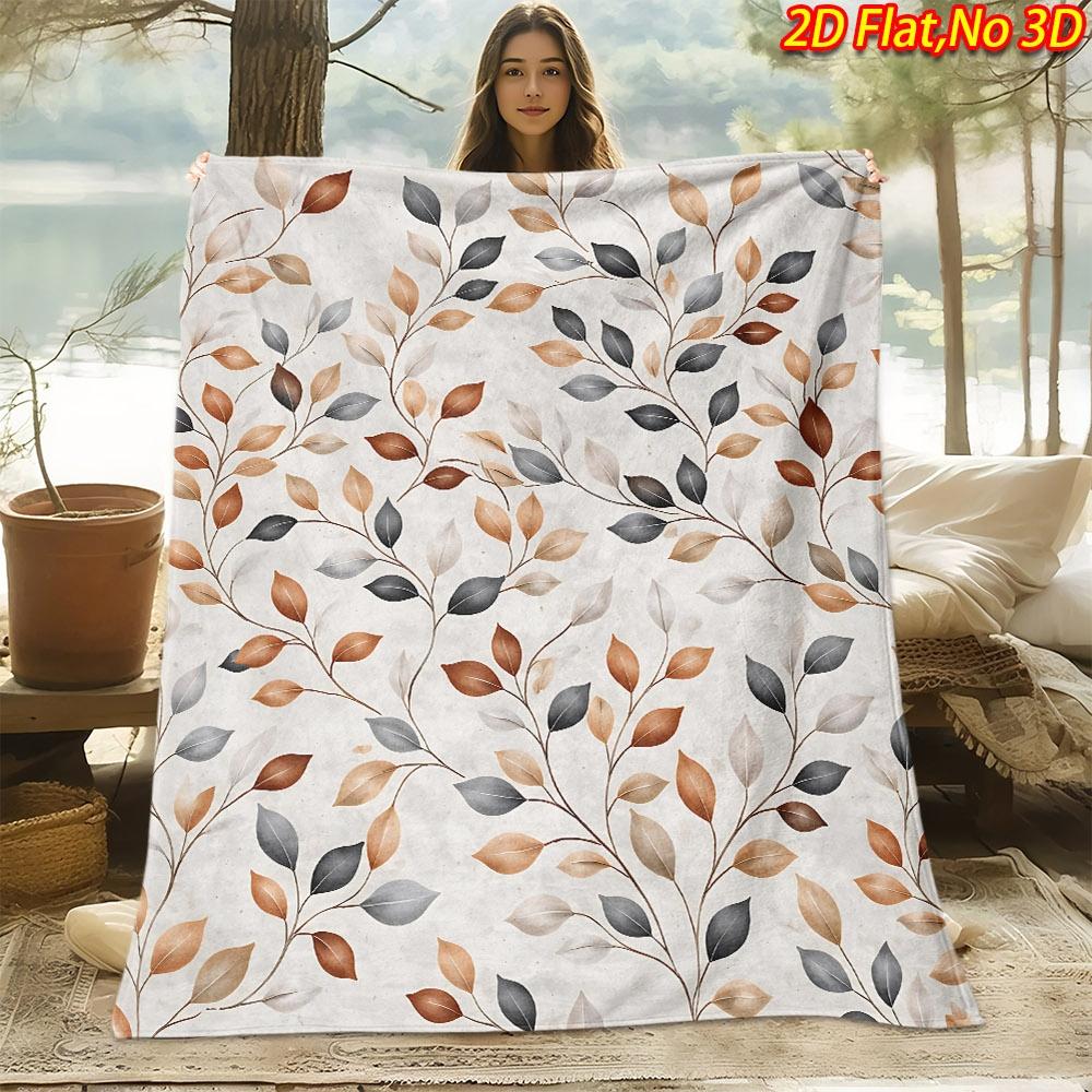 1pc 2D Flat Printing Spring And Summer New Arrival Easy Leaf Branch Pattern Digital Print Blanket, Throw, Soft And Comfortable 100% Fiber, All-Season