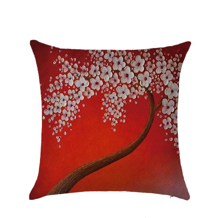 Sofa Pillow European Three-dimensional Oil Painting Tree Print Polyester Cushion Home