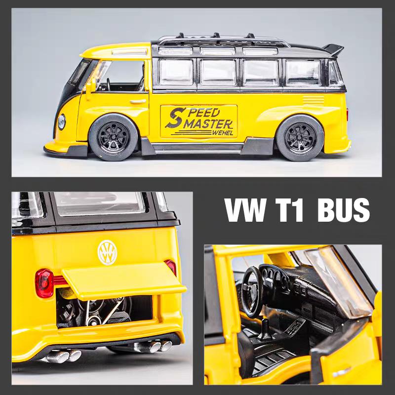 DDM Volkswagen T1 Transporter Bus Modified Simulation Diecast & Toy Vehicles Sounds & Light Pull Back Car 1:32 Alloy Model