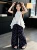 2026 Summer Polka Dot Pants & Ruffle Halter Top Set for Girls - Medium & Large Kids' Cool Summer Wear.
