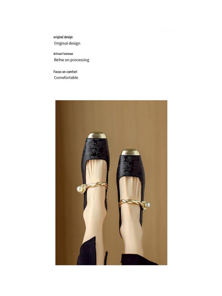 2024 Spring Retro Chinese Style Women's Square Toe Mary Jane Heels