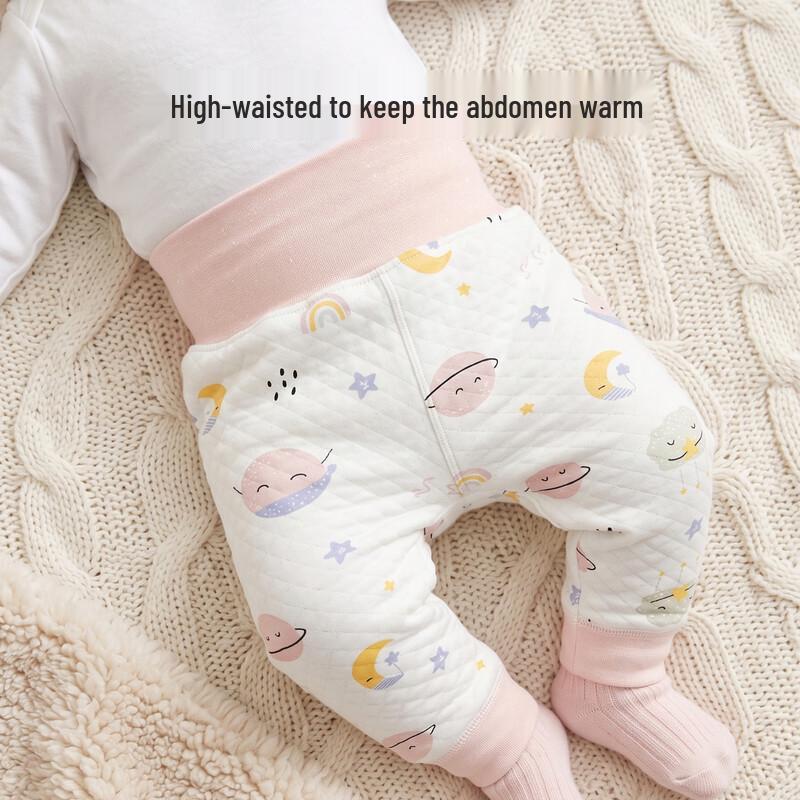 Shubeiyi Cotton Padded Baby High-Waisted Warm Pants 2-Pack