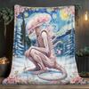 1Pc ArtAlien Print Flannel Blanket, High quality Comfortable for All Seasons, Warmth and Comfort, Perfect for Christmas Gifts