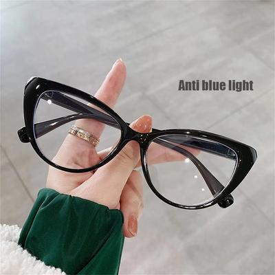 Fashion Cat Eye Leopard Print Glasses Women Anti-Blue Light Glasses Big Frame Transparent Lens Computer Eyeglasses