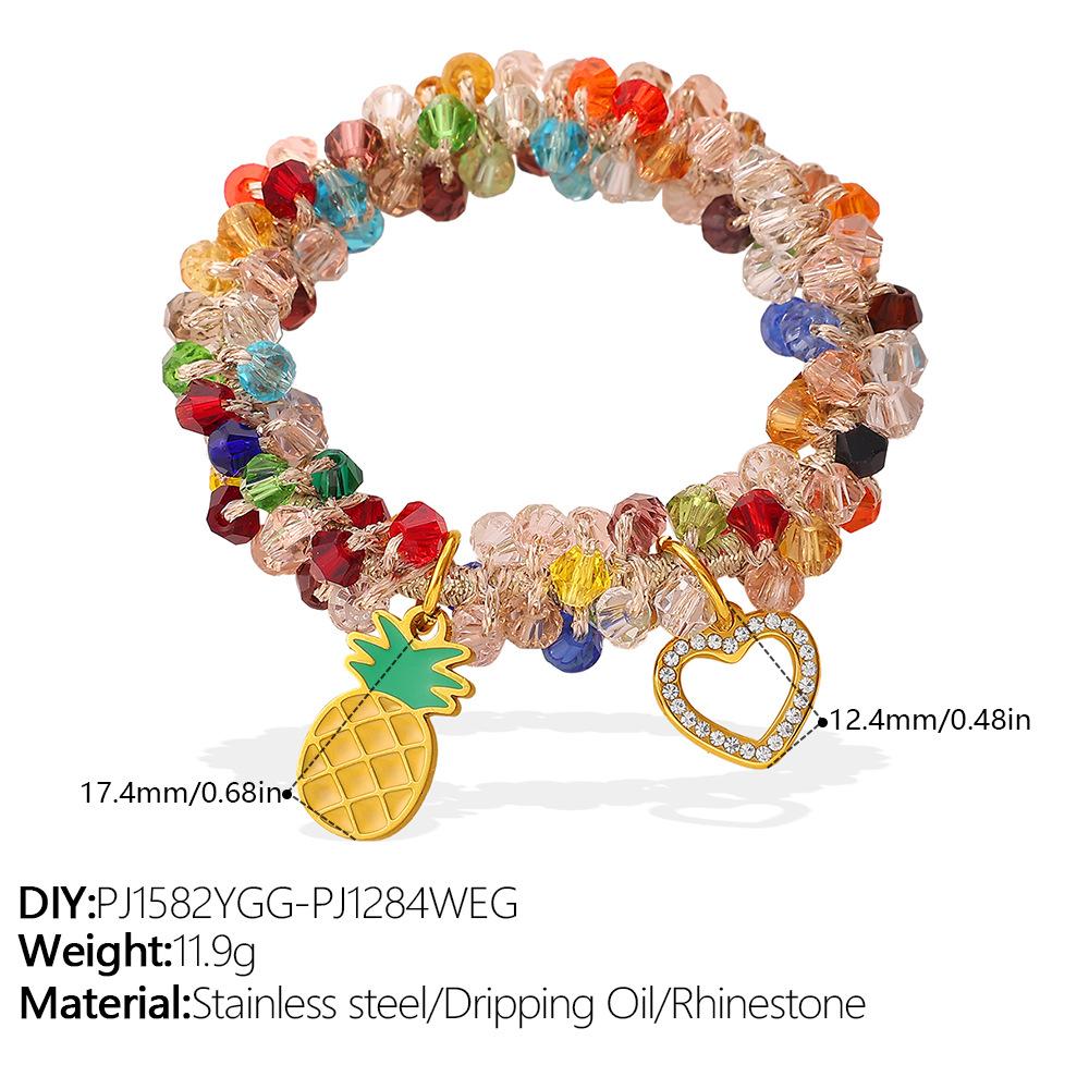 New Sweet Dopamine Color Crystal DIY Peach & Pineapple Pendant Hair Tie, Hair Accessories for Women