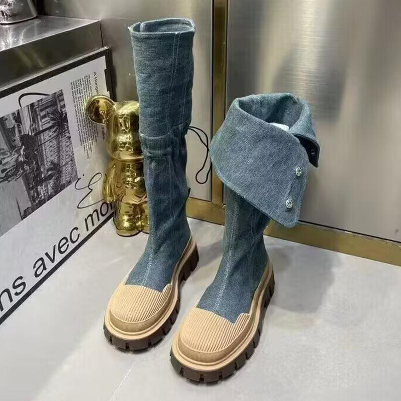 Flats Women Cowboy Boots Knee High Designer Shoes Autumn Dress Woman Boots 2025 New Goth Gladiator High Botas De Mujer