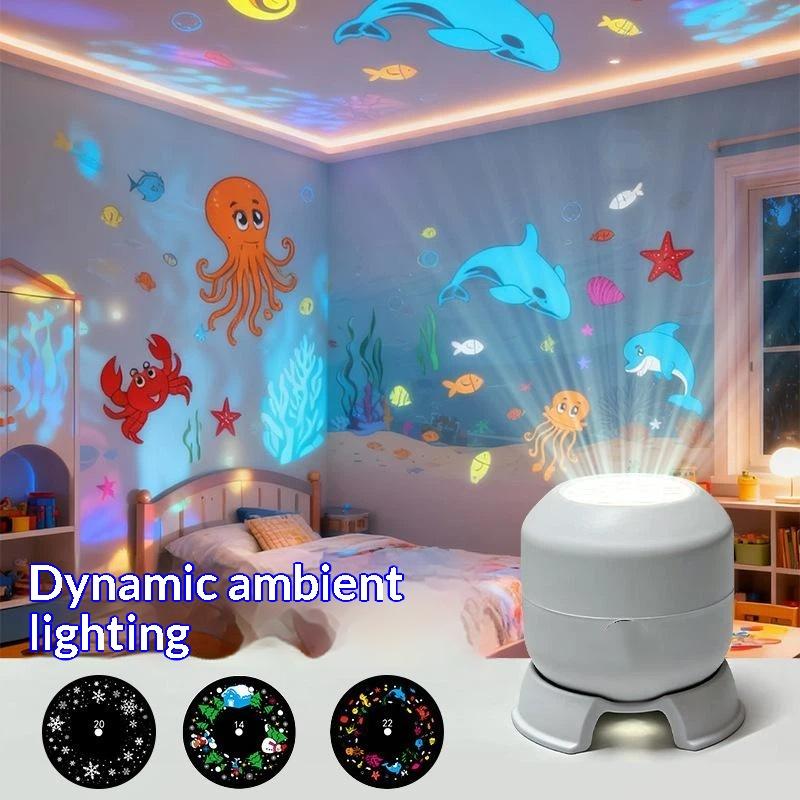 LED Ocean Projector Light 360° Rotating Dynamic Night Light USB Ambient Lamp for Home Date Night Children Birthday Gift
