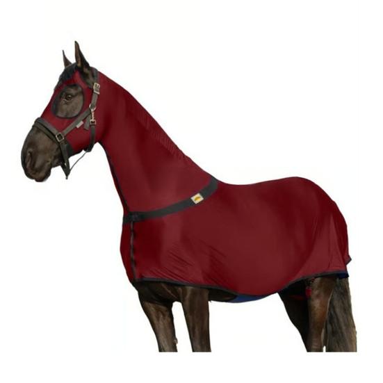 Koc na całe ciało dla konia z kapturem zapinanym na zamek, owijką na brzuch, rozciągliwy, oddychający, dla kucyka, elastyczna pończocha, śliski z osłoną szyi, artykuły jeździeckie