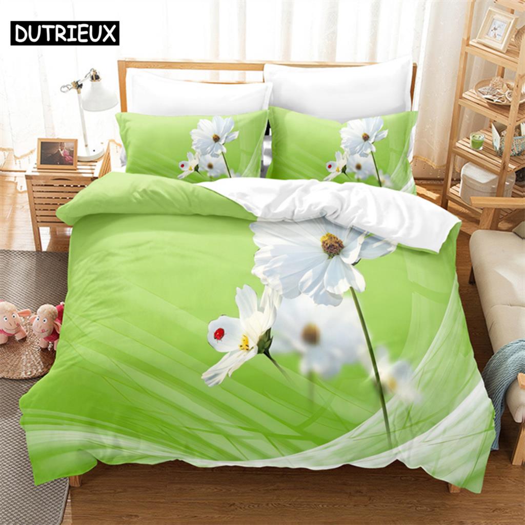 Green Flowers Queen Bedding Set Duvet Cover Set Bedding Comforter Bedding Sets Bed Linen King Size Duvet Cover Bedding Set