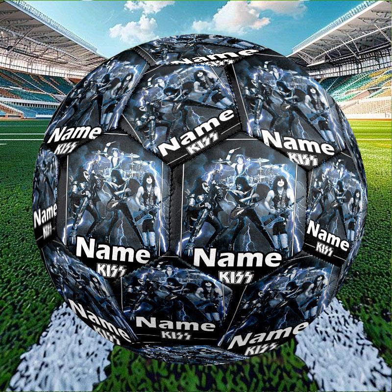 Custom Name Personalized Kiss Rock and Roll Print Size 5 Soccer Ball Training & Match Football, for Team, Kicking, Gift for Football Enthusiasts