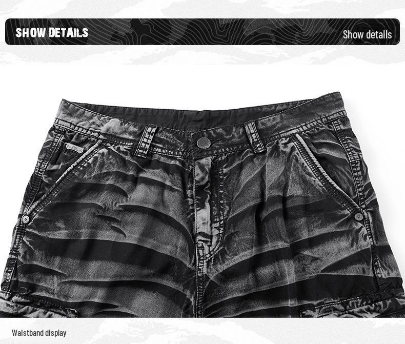 Men's Large Camouflage Cotton Work Shorts, WWII-Style Multi-Pocket Pants for Outdoor Training