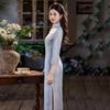 Elegant Long Sleeve Qipao Dress Women Vintage Chic Lace Maxi With Mandarin Collar Stylish Fit