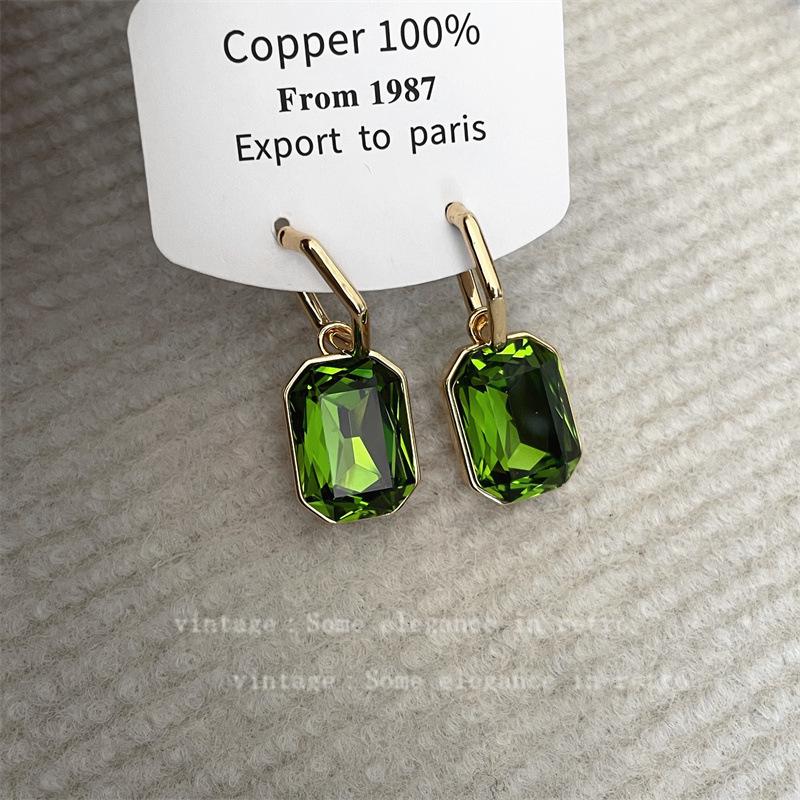 Sophisticated European-American Style Emerald Square Diamond Women's Earrings