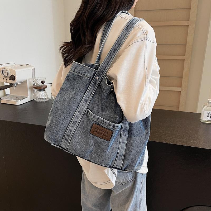 Lazy Style Retro Denim Women's Bag Simple Literary and Large-capacity Cloth Shoulder Bag Student Casual Fashion Tote Bag