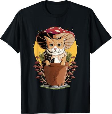 Pilzkatze im Topf Grafik T-Shirt Cottagecore Ästhetik Kawaii Tierliebhaber Lässiges T-Shirt