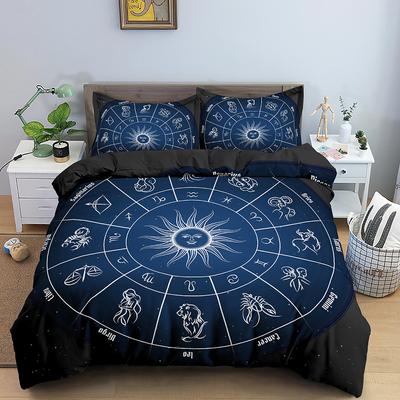 Twelve Constellation Pattern Duvet Cover Set Psychedelic Style Astrological Horoscope Collection Polyester Quilt Cover King Size