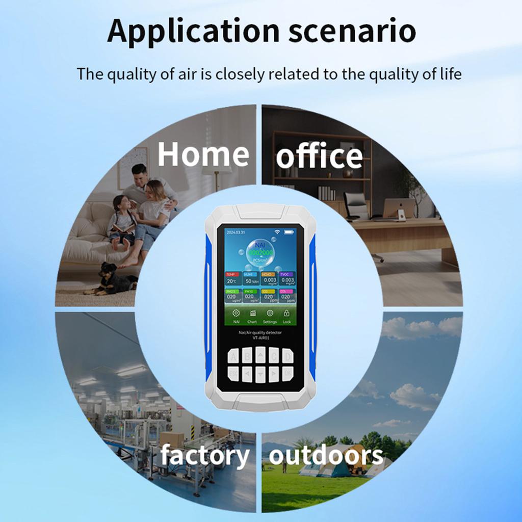 Air Quality Detector Ionizer Meter Alarm Function Portable Air Tester with Negative Ion Concentration/Temperature/Humidity/VOC/P