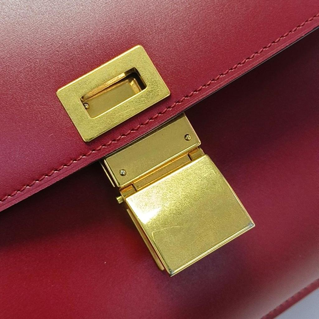 [Pre-Owned] Classic Box Solid Color Commuter Gold Buckle Polished Cowhide Handbag Tofu Bag Square Bag Shoulder Bag Crossbody Bag - Very Good #1IGPV77