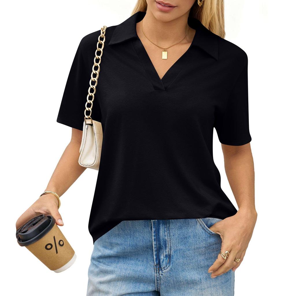 Women's Fashion Casual Lapel Short Sleeve Color Shirt Women's Up Tops