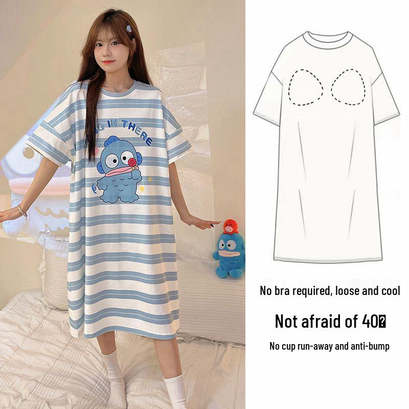 Women's Short Sleeve Loose Nightdress with Chest Pad - 2024 Summer Edition, Wearable Outdoors