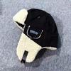 Winter Thickened Patchwork Lamb Wool Ear Flap Hat Unisex Windproof Warm Pilot Cap Cold Weather Beanie