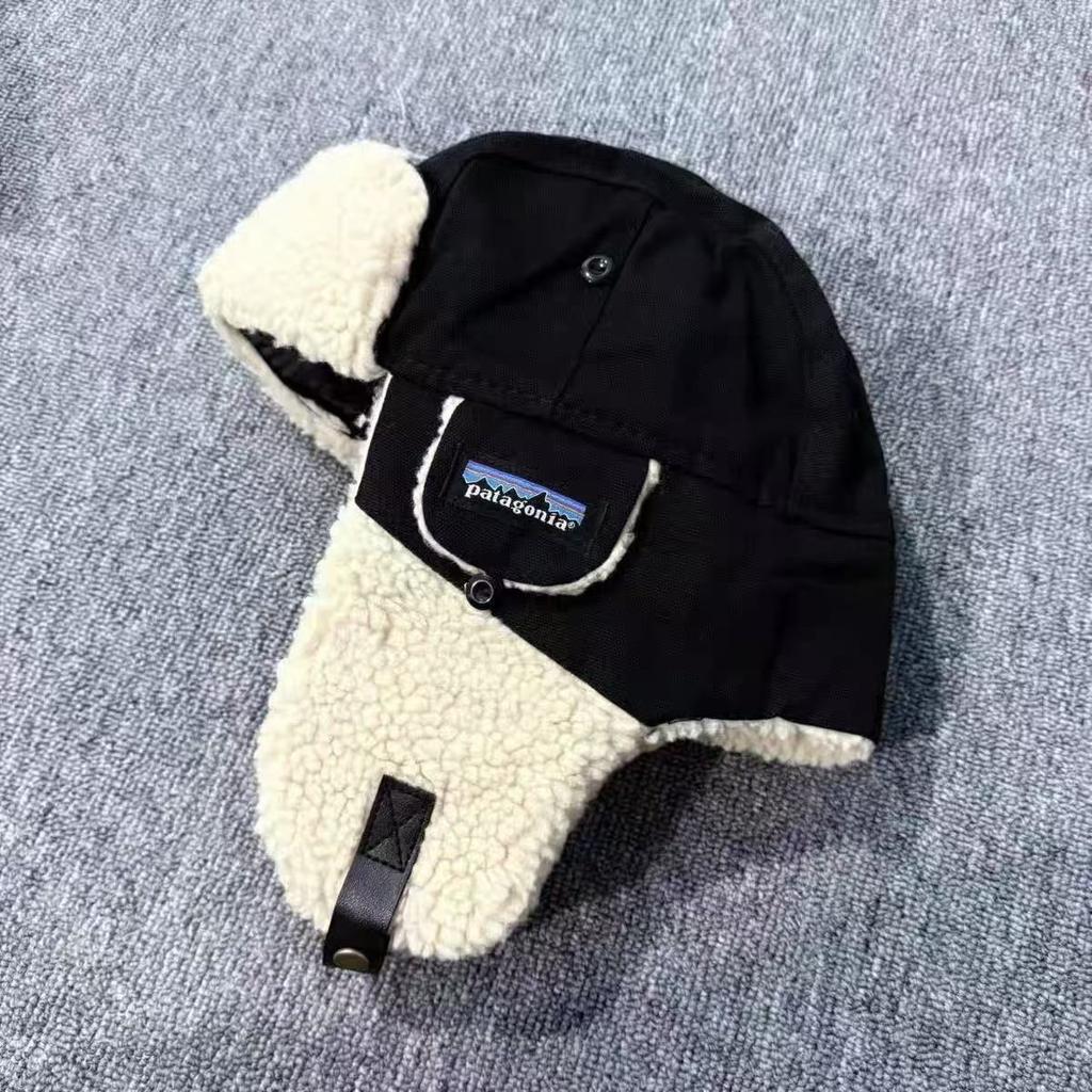 Winter Thickened Patchwork Lamb Wool Ear Flap Hat Unisex Windproof Warm Pilot Cap Cold Weather Beanie