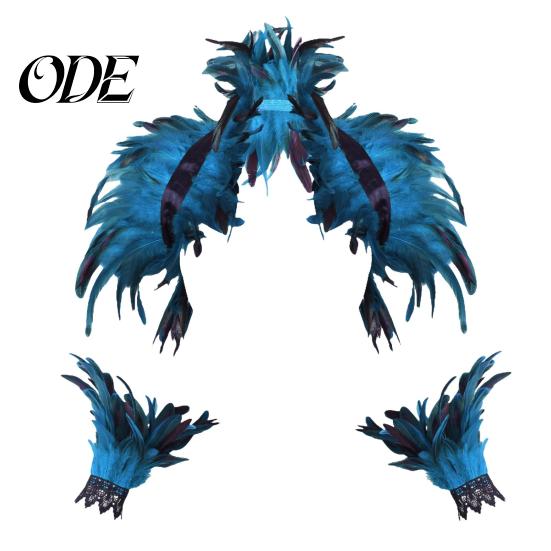 Feather Shawl Bracelet Set 1 Fake Collar with Wrist Ring Gothic Style Imitation Angel Wings Hollow Out Lace Unisex Model Stage Show Performance