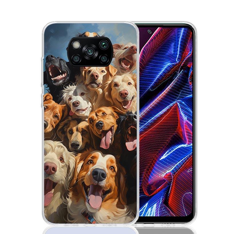 Funny Selfie Dogs Group Phone Case For Xiaomi Poco X7 X6 X5 Pro F7 Ultra Redmi 15C 15 13 13C 12 12C 10 10A 10C 9 9A 9C 9T Cover