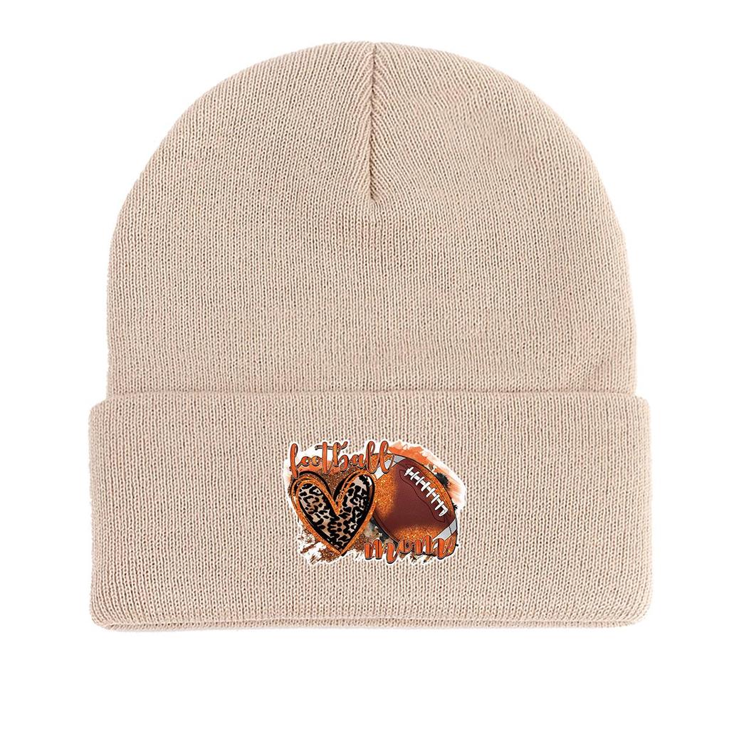 Football Heart Warm Knitted Cap Beanie, "football Mom" Skullies Beanies Soft Winter Solid Color Pompom Beanies Knit Hat Beanie