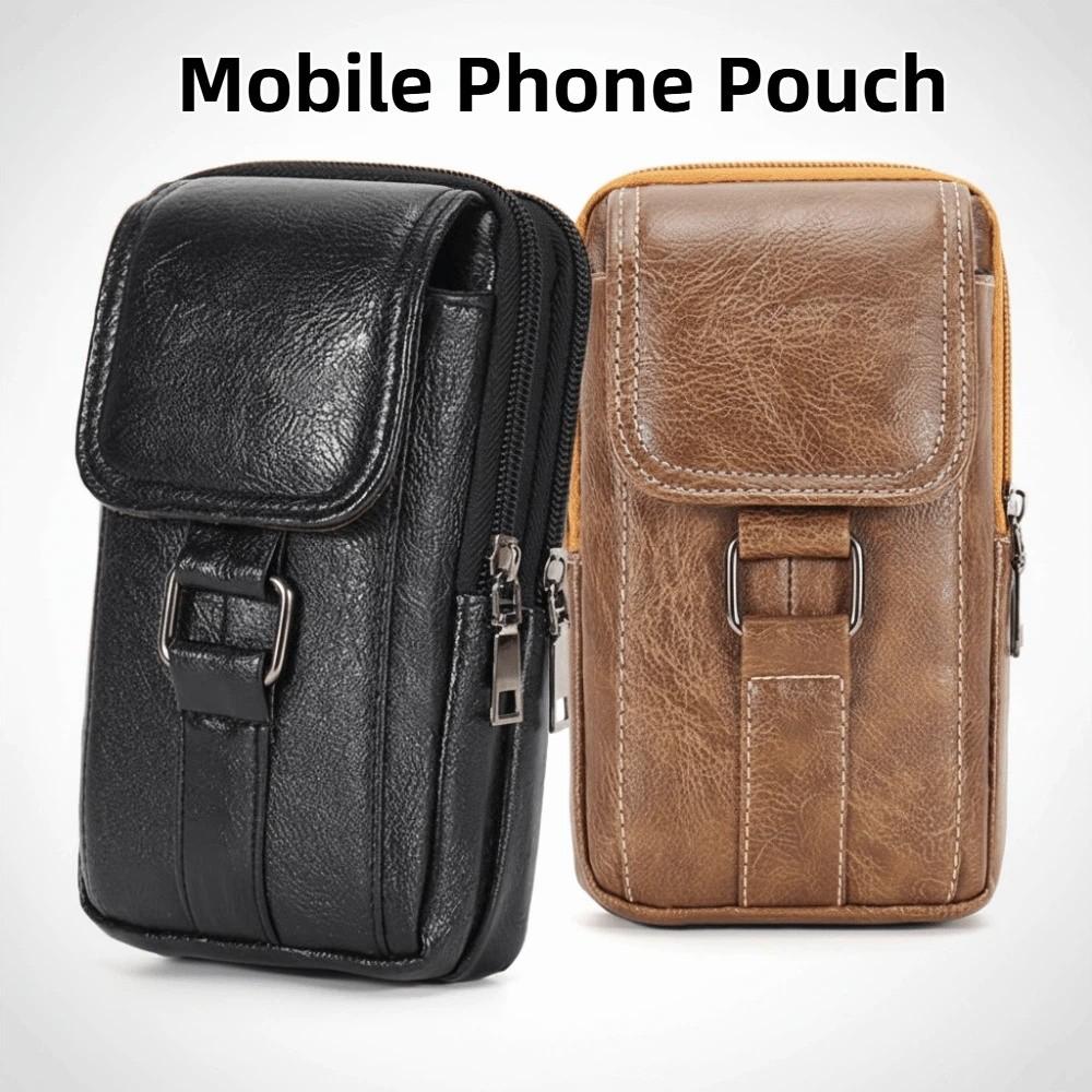 With Strap Mobile Phone Pouch Double Layers Phone Belt Hanging Pouch Phone Belt Clip Bag  Men