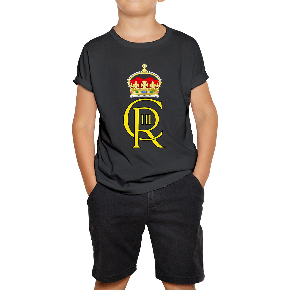 Royal Cypher King Charles III Coronation CR III Ruling Monarch Of Uk Royal Crown Great Britain Kids T Shirt 140
