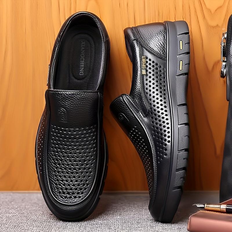 Men's Summer Shoes, Perforated Breathable Business Casual Slip-On Shoes with Soft Sole, Comfortable and Wear-Resistant Driving Shoes