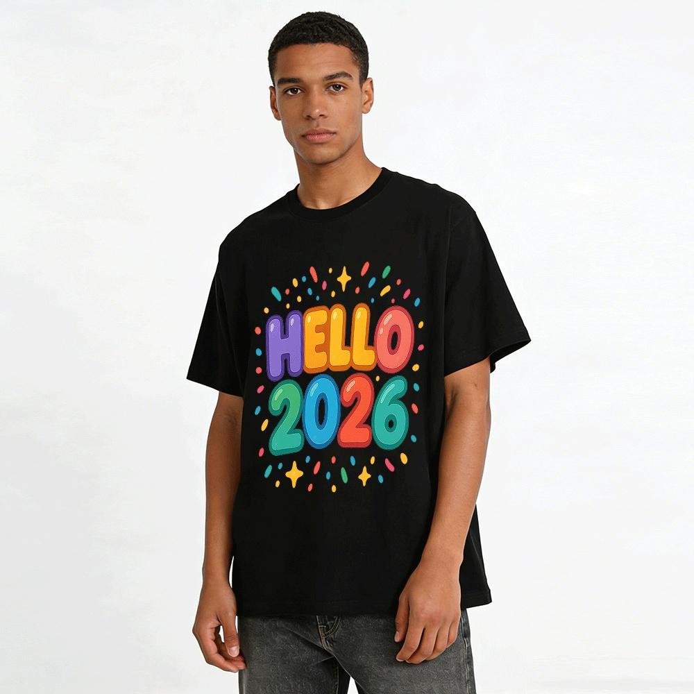 Hello 2026 New Year Themed Print Casual Versatile Top Pure Cotton T-shirt