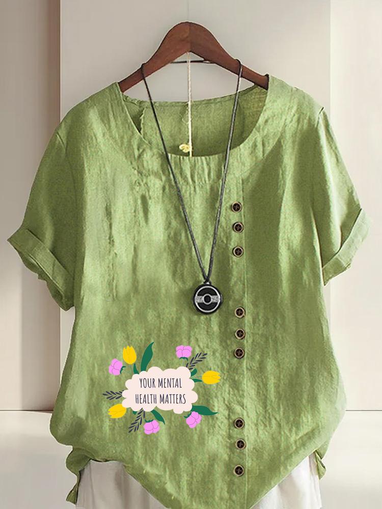 

Women s Fashion Floral Alphabet Print Shot Sleeve T-shirt Loose Cotton Shirt Casual Loose Summer Blouse Tops Plus Size 5XL зелений