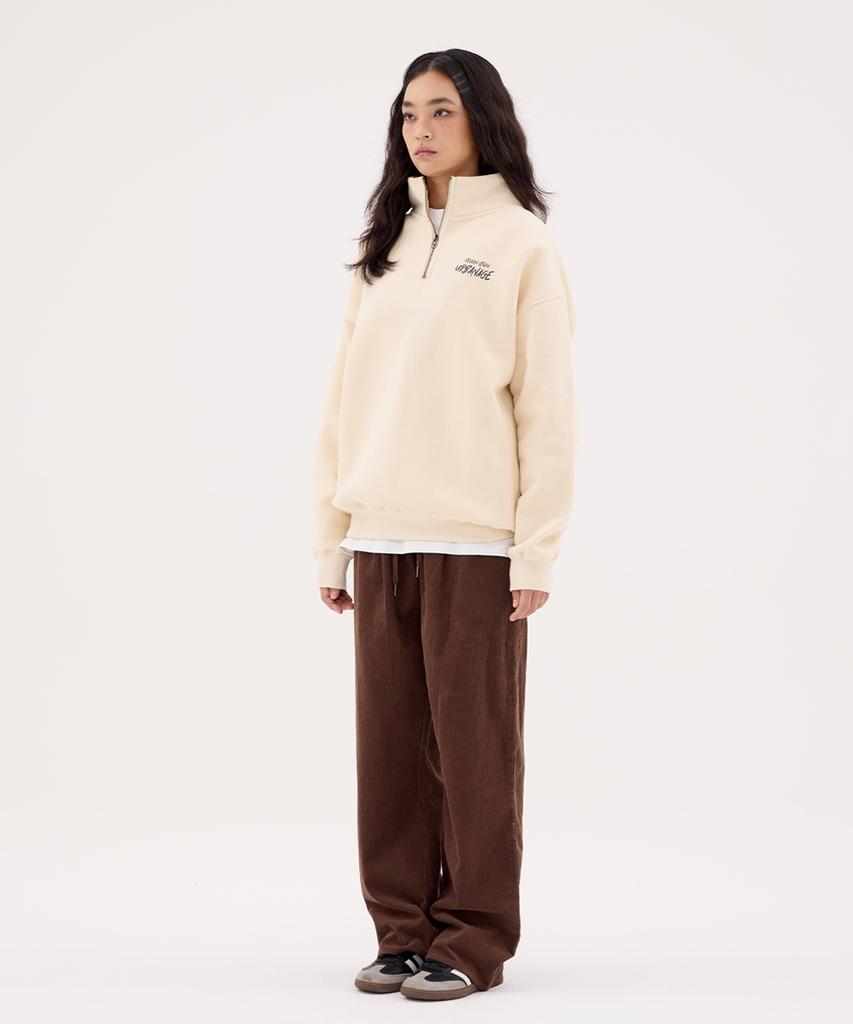 URBANAGE Corduroy Single-Pleat Wide Elastic Pants_Brown