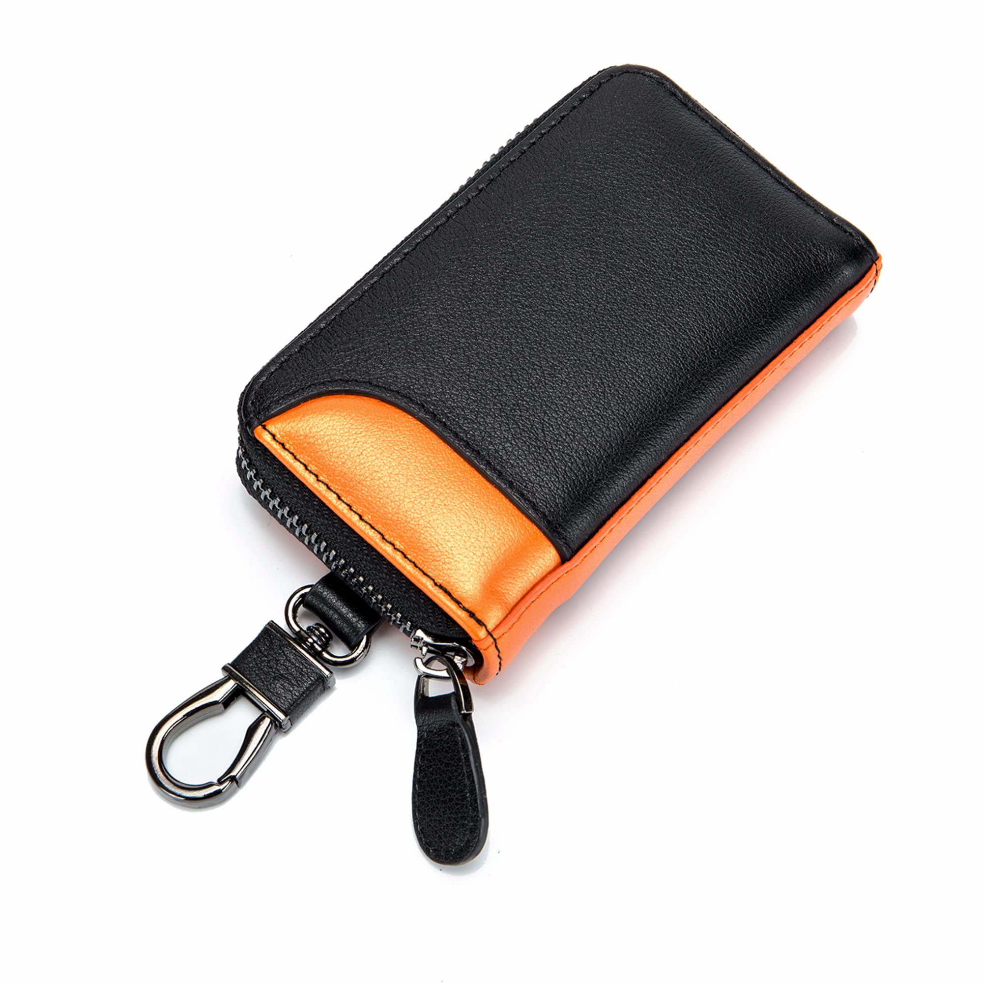 

MBOYU Genuine Leather Key Case with Two Exterior Card Smart Key Car Key Pass Case with Card Key and Pass Integrated Key Case with Large 6 Gift Men s